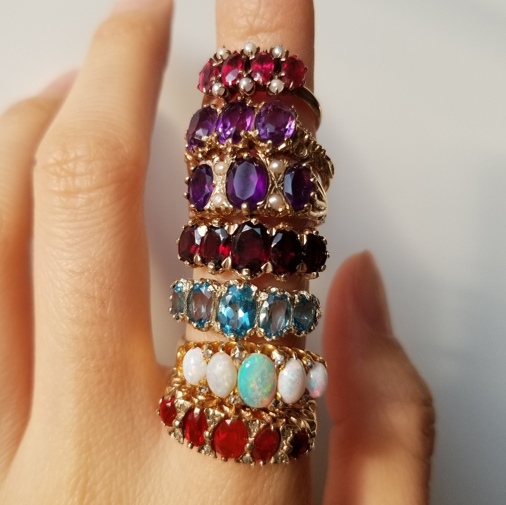 Antique vintage victorian opal amethyst gold ring